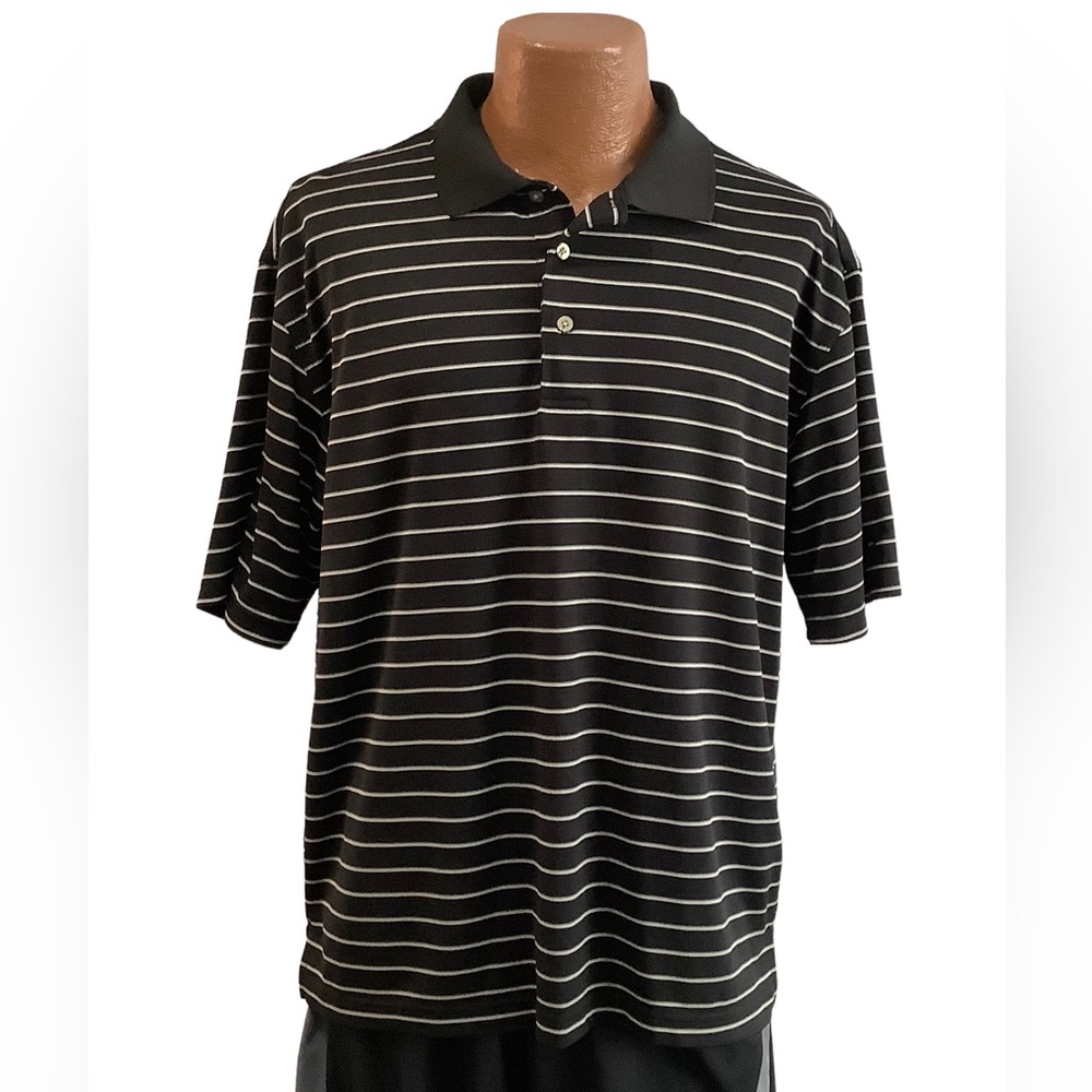 Top Flite Men's  shirt Sz Large golf polo Black w/white stripe
